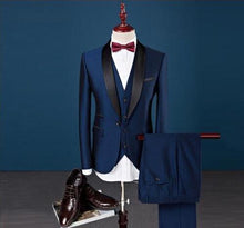 Load image into Gallery viewer, Custom Slim Fit Peak Lapel Best Man Suit Blue Groomsman Men's Wedding Prom Suits b0b
